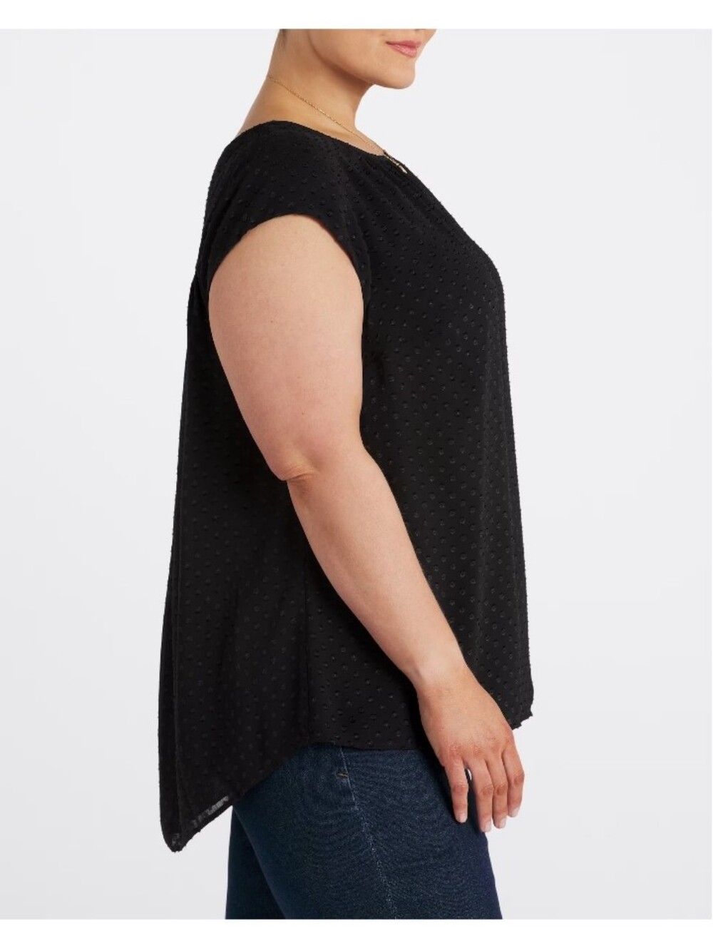 Les Serein Black Cap-Sleeve Textured Blouse - Picture 2 of 7